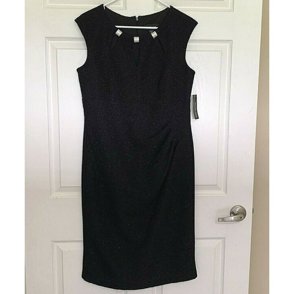 R&M Richards Women's size 12 Black Glitter Textured Cutout Sheath Dress NWT